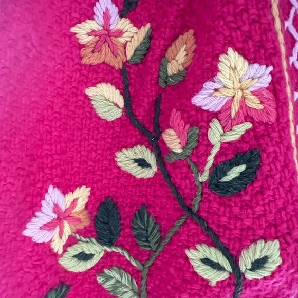 Love Shack Fancy knit cape in hot pink embroidered flower. New with tags ML. - Picture 2 of 5